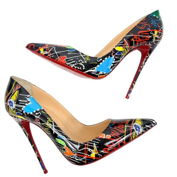 Christian Louboutin So Kate Graffiti Patent Leather Pumps Black Size 39.5 - Picture 7 of 9